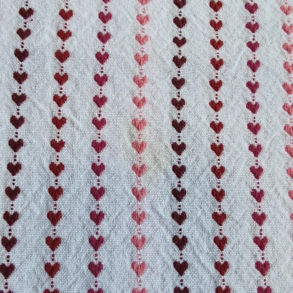 Rachel Zoe Tablecloth White Red Pink Embroidered Heart Stripes Valentine's 60x80